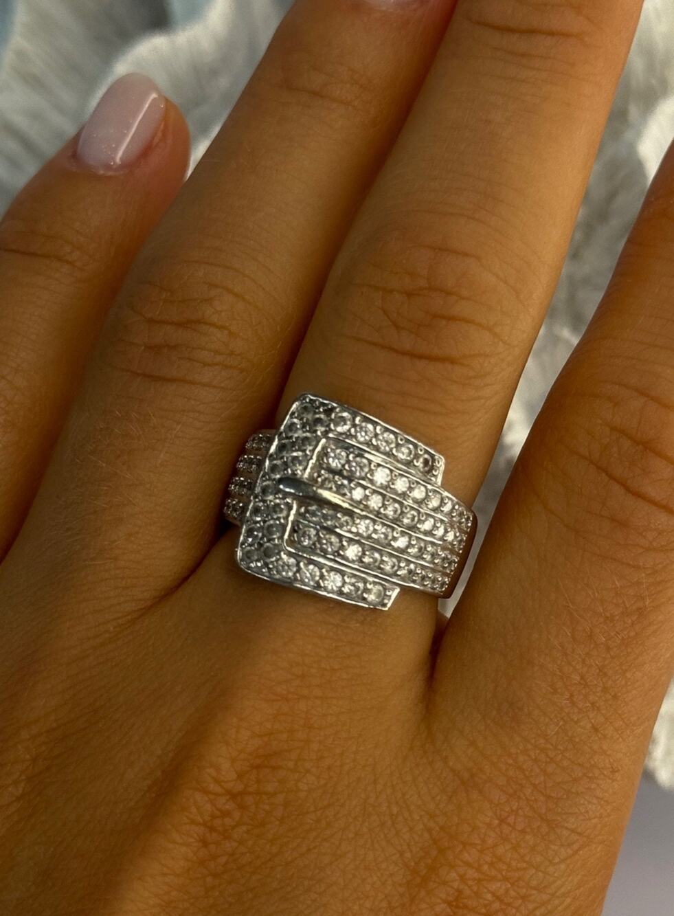 925 Sterling Silver Belt CZ Ring Size 9